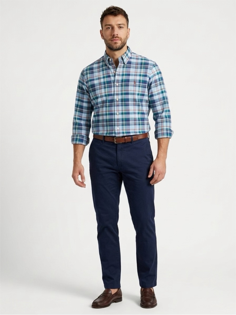 Ralph Lauren Men's XLT Tall Plaid Button Down Shirt Blue Green 100% Cotton Pony